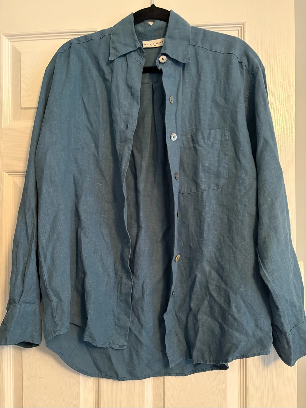 Bryn Walker Linen Boyfriend Shirt Blue Size XS Like New Runs Big Lagenlook